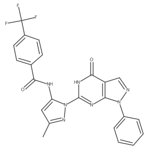 N-(3-methyl-1-(4-oxo-1-phenyl-4,5-dihydro-1H-pyrazolo[3,4-d]pyrimidin-6-yl)-1H-pyrazol-5-yl)-4-(trifluoromethyl)benzamide结构式