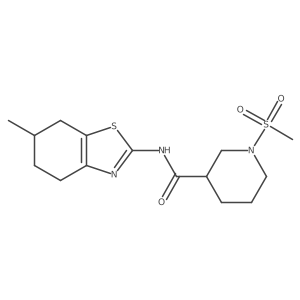 N-(6-methyl-4,5,6,7-tetrahydrobenzo[d]thiazol-2-yl)-1-(methylsulfonyl)piperidine-3-carboxamide结构式