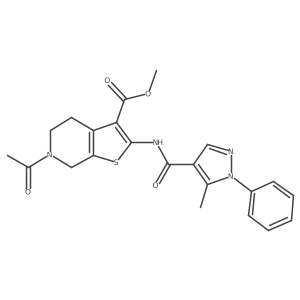 methyl 6-acetyl-2-(5-methyl-1-phenyl-1H-pyrazole-4-carboxamido)-4,5,6,7-tetrahydrothieno[2,3-c]pyridine-3-carboxylate结构式