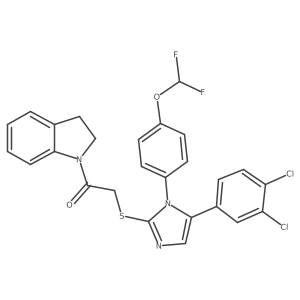 2-((5-(3,4-dichlorophenyl)-1-(4-(difluoromethoxy)phenyl)-1H-imidazol-2-yl)thio)-1-(indolin-1-yl)ethanone结构式
