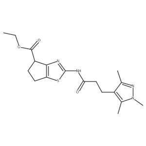 ethyl 2-(3-(1,3,5-trimethyl-1H-pyrazol-4-yl)propanamido)-5,6-dihydro-4H-cyclopenta[d]thiazole-4-carboxylate结构式