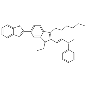 (E)-6-(Benzo[d]thiazol-2-yl)-1-ethyl-3-hexyl-2-(2-(methyl(phenyl)amino)vinyl)-1H-benzo[d]imidazol-3-ium Structure