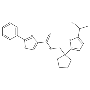 N-((1-(5-(1-hydroxyethyl)thiophen-2-yl)cyclopentyl)methyl)-2-phenylthiazole-4-carboxamide结构式