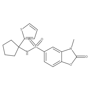 3-methyl-2-oxo-N-(1-(thiophen-2-yl)cyclopentyl)-2,3-dihydrobenzo[d]oxazole-5-sulfonamide结构式