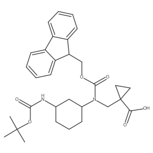 1-({[(1R,3R)-3-{[(tert-butoxy)carbonyl]amino}cyclohexyl]({[(9H-fluoren-9-yl)methoxy]carbonyl})amino}methyl)cyclopropane-1-carboxylic acid Structure