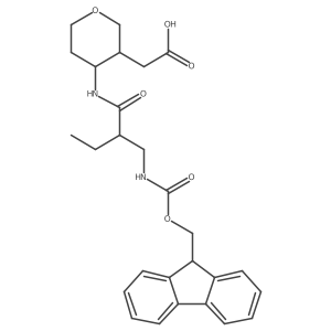 2-(4-{2-[({[(9H-fluoren-9-yl)methoxy]carbonyl}amino)methyl]butanamido}oxan-3-yl)acetic acid结构式