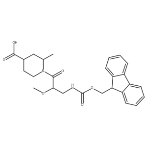 rac-(2R,4R)-1-[3-({[(9H-fluoren-9-yl)methoxy]carbonyl}amino)-2-methoxypropanoyl]-2-methylpiperidine-4-carboxylic acid结构式