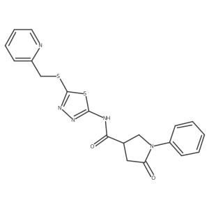 5-oxo-1-phenyl-N-(5-((pyridin-2-ylmethyl)thio)-1,3,4-thiadiazol-2-yl)pyrrolidine-3-carboxamide结构式