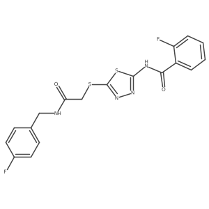 2-fluoro-N-[5-[2-[(4-fluorophenyl)methylamino]-2-oxoethyl]sulfanyl-1,3,4-thiadiazol-2-yl]benzamide结构式
