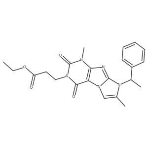 ethyl 3-(1,7-dimethyl-2,4-dioxo-8-(1-phenylethyl)-1H-imidazo[2,1-f]purin-3(2H,4H,8H)-yl)propanoate结构式