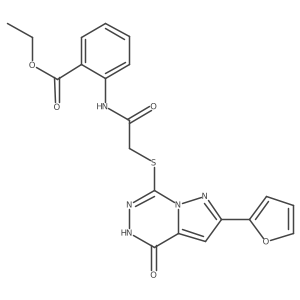 ethyl 2-(2-{[2-(furan-2-yl)-4-oxo-4H,5H-pyrazolo[1,5-d][1,2,4]triazin-7-yl]sulfanyl}acetamido)benzoate Structure