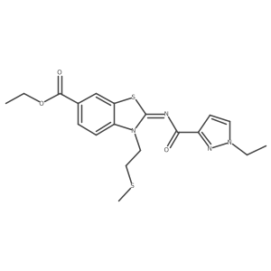 ethyl 2-[(1-ethyl-1H-pyrazole-3-carbonyl)imino]-3-[2-(methylsulfanyl)ethyl]-2,3-dihydro-1,3-benzothiazole-6-carboxylate结构式