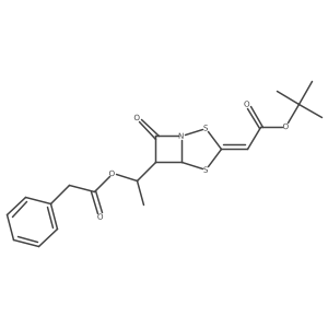 [(5R,6S)-7-Oxo-6-((R)-1-phenylacetoxy-ethyl)-2,4-dithia-1-aza-bicyclo[3.2.0]hept-(3E)-ylidene]-acetic acid tert-butyl ester结构式