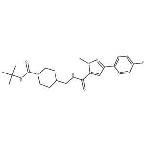 N-(tert-butyl)-4-((3-(4-fluorophenyl)-1-methyl-1H-pyrazole-5-carboxamido)methyl)piperidine-1-carboxamide Structure