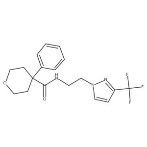 4-phenyl-N-(2-(3-(trifluoromethyl)-1H-pyrazol-1-yl)ethyl)tetrahydro-2H-pyran-4-carboxamide结构式