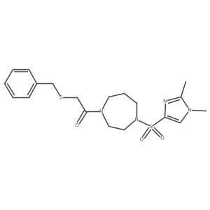 2-(benzylthio)-1-(4-((1,2-dimethyl-1H-imidazol-4-yl)sulfonyl)-1,4-diazepan-1-yl)ethanone结构式
