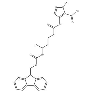 4-[5-({[(9H-fluoren-9-yl)methoxy]carbonyl}amino)hexanamido]-1-methyl-1H-pyrazole-5-carboxylic acid结构式