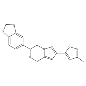 5-[6-(2H-1,3-benzodioxol-5-yl)-4H,6H,7H-pyrazolo[3,2-c][1,4]oxazin-2-yl]-3-methyl-1,2,4-oxadiazole结构式