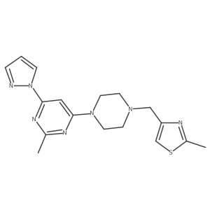 2-methyl-4-{4-[(2-methyl-1,3-thiazol-4-yl)methyl]piperazin-1-yl}-6-(1H-pyrazol-1-yl)pyrimidine Structure