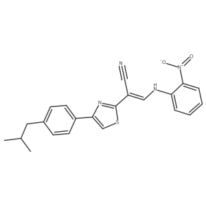 (Z)-2-(4-(4-isobutylphenyl)thiazol-2-yl)-3-((2-nitrophenyl)amino)acrylonitrile结构式