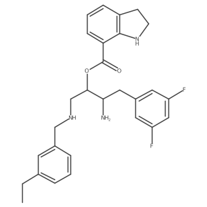 1h-Indole-7-carboxylic acid,2,3-dihydro-,(1r,2s)-2-amino-3-(3,5-difluorophenyl)-1-[[[(3-ethylphenyl)methyl]amino]methyl]propyl ester结构式