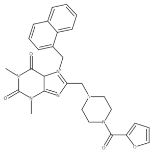 8-[[4-(furan-2-carbonyl)piperazin-1-yl]methyl]-1,3-dimethyl-7-(naphthalen-1-ylmethyl)-5H-purin-3-ium-2,6-dione结构式