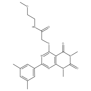 2-((2-(3,5-dimethylphenyl)-6,8-dimethyl-5,7-dioxo-5,6,7,8-tetrahydropyrimido[4,5-d]pyrimidin-4-yl)thio)-N-(2-methoxyethyl)acetamide结构式