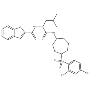 N-[(1S)-1-[[[(4R)-1-[(2,4-Dichlorophenyl)sulfonyl]hexahydro-1H-azepin-4-yl]amino]carbonyl]-3-methylbutyl]benzo[b]thiophene-2-carboxamide结构式
