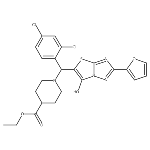 Ethyl 1-((2,4-dichlorophenyl)(2-(furan-2-yl)-6-hydroxythiazolo[3,2-b][1,2,4]triazol-5-yl)methyl)piperidine-4-carboxylate Structure