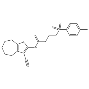 N-(3-cyano-5,6,7,8-tetrahydro-4H-cyclohepta[b]thiophen-2-yl)-4-tosylbutanamide结构式