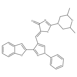 (Z)-5-((3-(benzofuran-2-yl)-1-phenyl-1H-pyrazol-4-yl)methylene)-2-(2,6-dimethylmorpholino)thiazol-4(5H)-one结构式