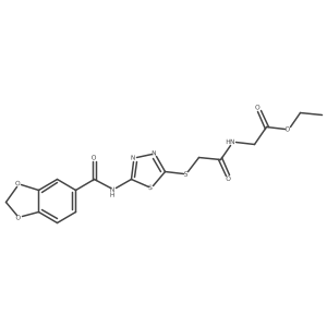 Ethyl 2-(2-((5-(benzo[d][1,3]dioxole-5-carboxamido)-1,3,4-thiadiazol-2-yl)thio)acetamido)acetate结构式