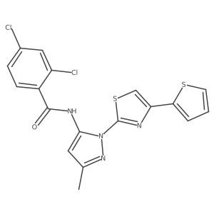2,4-dichloro-N-(3-methyl-1-(4-(thiophen-2-yl)thiazol-2-yl)-1H-pyrazol-5-yl)benzamide结构式