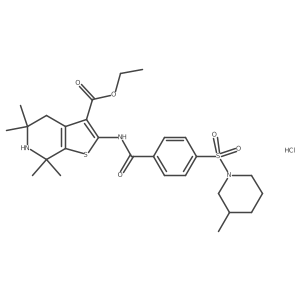Ethyl 5,5,7,7-tetramethyl-2-(4-((3-methylpiperidin-1-yl)sulfonyl)benzamido)-4,5,6,7-tetrahydrothieno[2,3-c]pyridine-3-carboxylate hydrochloride结构式