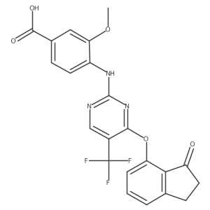 3-Methoxy-4-((4-((3-oxo-2,3-dihydro-1H-inden-4-yl)oxy)-5-(trifluoromethyl)pyrimidin-2-yl)amino)benzoic acid Structure