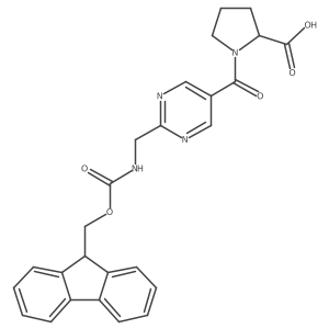 (2R)-1-{2-[({[(9H-fluoren-9-yl)methoxy]carbonyl}amino)methyl]pyrimidine-5-carbonyl}pyrrolidine-2-carboxylic acid Structure