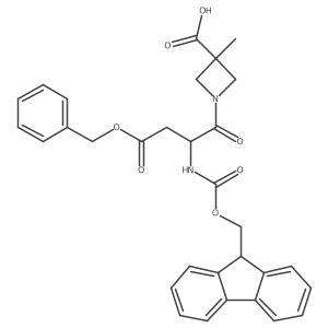 1-[(2S)-4-(benzyloxy)-2-({[(9H-fluoren-9-yl)methoxy]carbonyl}amino)-4-oxobutanoyl]-3-methylazetidine-3-carboxylic acid结构式