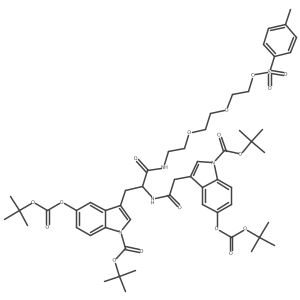 tert-Butyl (S)-3-(2-(2-(1-(tert-butoxycarbonyl)-5-((tert-butoxycarbonyl)oxy)-1H-indol-3-yl)acetamido)-3-oxo-3-((2-(2-(2-(tosyloxy)ethoxy)ethoxy)ethyl)amino)propyl)-5-((tert-butoxycarbonyl)oxy)-1H-indole-1-carboxylate Structure