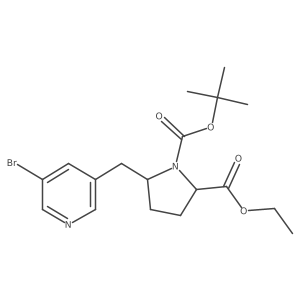 O1-tert-butyl O2-ethyl cis-5-[(5-bromo-3-pyridyl)methyl]pyrrolidine-1,2-dicarboxylate结构式