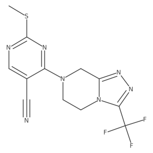 2-(methylsulfanyl)-4-[3-(trifluoromethyl)-5H,6H,7H,8H-[1,2,4]triazolo[4,3-a]pyrazin-7-yl]pyrimidine-5-carbonitrile结构式