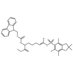 Methyl (2S)-5-[[amino-[(2,2,4,6,7-pentamethyl-3H-1-benzofuran-5-yl)sulfonylamino]methylidene]amino]-2-(9H-fluoren-9-ylmethoxycarbonylamino)pentanoate Structure