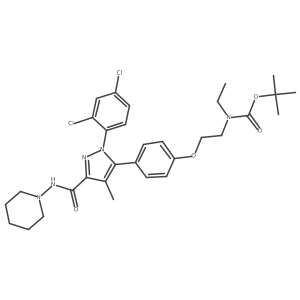 tert-butyl [2-(4-{1-(2,4-dichlorophenyl)-4-methyl-3-[(piperidin-1-ylamino)carbonyl]-1H-pyrazol-5-yl}phenoxy)ethyl]ethylcarbamate结构式