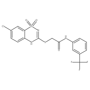 2-((7-chloro-1,1-dioxido-4H-benzo[e][1,2,4]thiadiazin-3-yl)thio)-N-(3-(trifluoromethyl)phenyl)acetamide结构式
