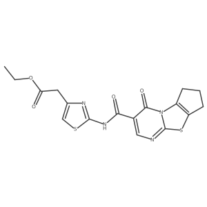 Ethyl 2-(2-(4-oxo-4,6,7,8-tetrahydrocyclopenta[4,5]thiazolo[3,2-a]pyrimidine-3-carboxamido)thiazol-4-yl)acetate Structure