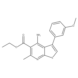 Ethyl 4-amino-6-methyl-3-[3-(methyloxy)phenyl]thieno[2,3-b]pyridine-5-carboxylate结构式
