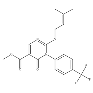 Methyl 2-[(3-methylbut-2-en-1-yl)sulfanyl]-6-oxo-1-[4-(trifluoromethyl)phenyl]-1,6-dihydropyrimidine-5-carboxylate结构式