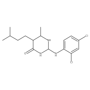 2-(2,4-Dichloroanilino)-6-methyl-5-(3-methylbutyl)-1,3-diazinan-4-one结构式