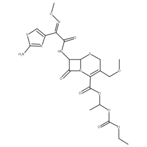 1-ethoxycarbonyloxyethyl 7-[[(2E)-2-(2-amino-1,3-thiazol-4-yl)-2-methoxyiminoacetyl]amino]-3-(methoxymethyl)-8-oxo-5-thia-1-azabicyclo[4.2.0]oct-2-ene-2-carboxylate Structure