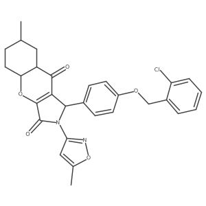 1-[4-[(2-chlorophenyl)methoxy]phenyl]-7-methyl-2-(5-methyl-1,2-oxazol-3-yl)-4a,5,6,7,8,8a-hexahydro-1H-chromeno[2,3-c]pyrrole-3,9-dione Structure