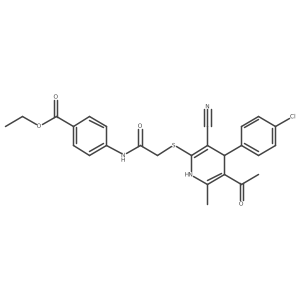 Ethyl 4-[({[5-acetyl-4-(4-chlorophenyl)-3-cyano-6-methyl-1,4-dihydropyridin-2-yl]sulfanyl}acetyl)amino]benzoate Structure